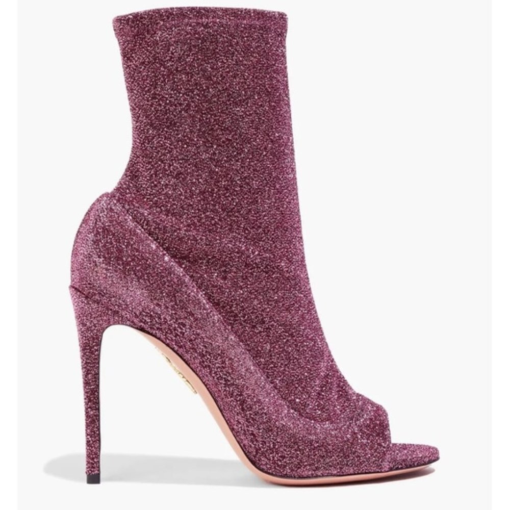 AQUAZZURA Eclair 105 Lurex Ankle Heeled Peep Toe Booties